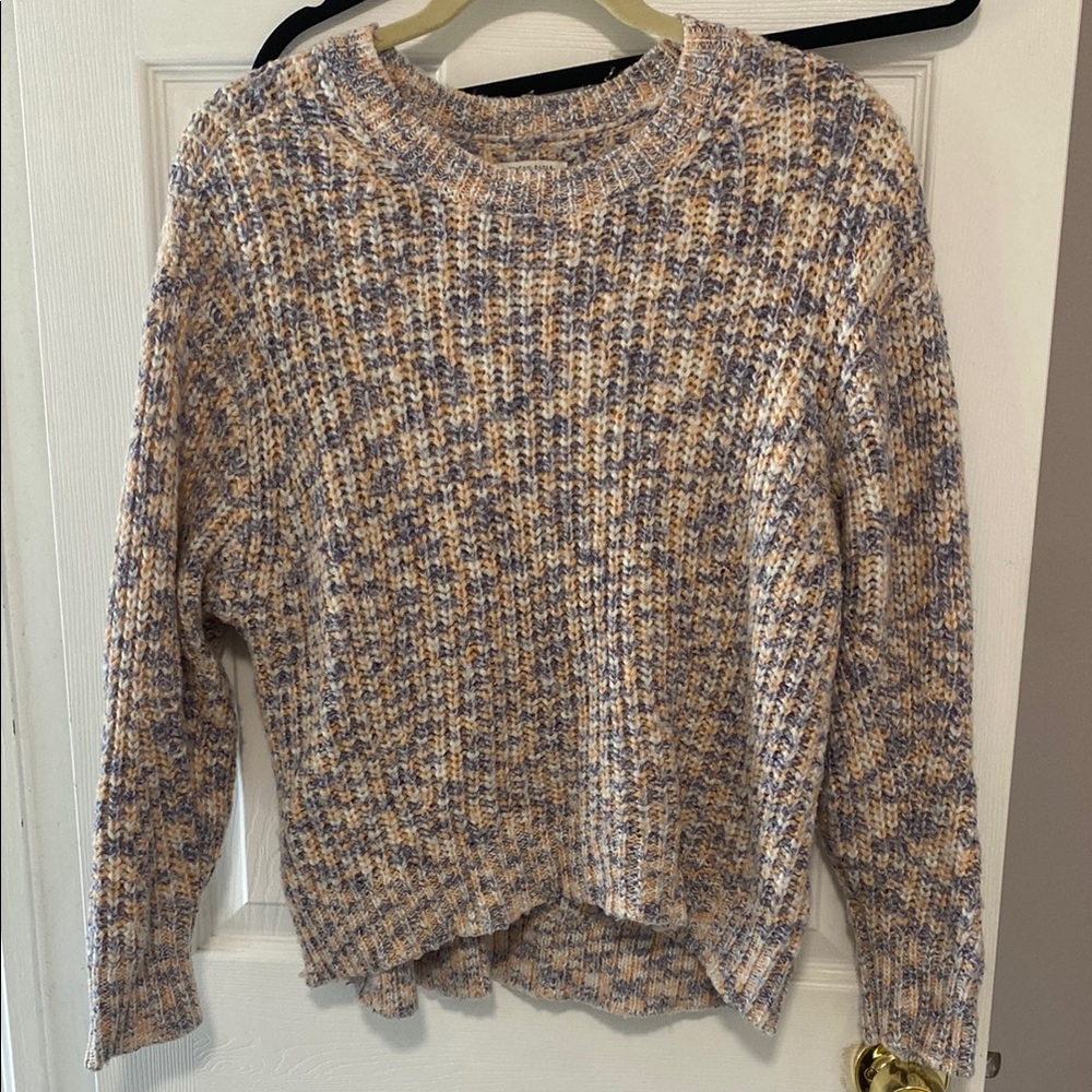 American Eagle Outfitters Cream and Blue Crew Neck Sweater